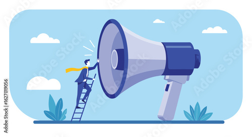 Amplifying Voice and Communication – Woman Shouting through Large Megaphone