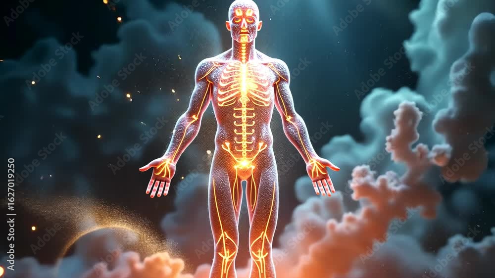 Human anatomy, skeletal structure, muscle anatomy. Body visualization ...