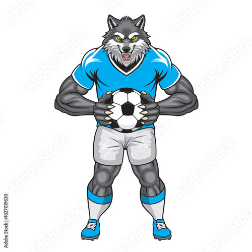 wolf football mascot vector illustration football player design