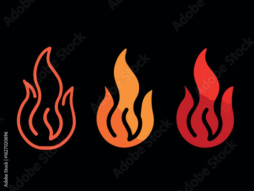 Clean and modern vector  three fire flame icons set vector illustration burning hot bonfire heat