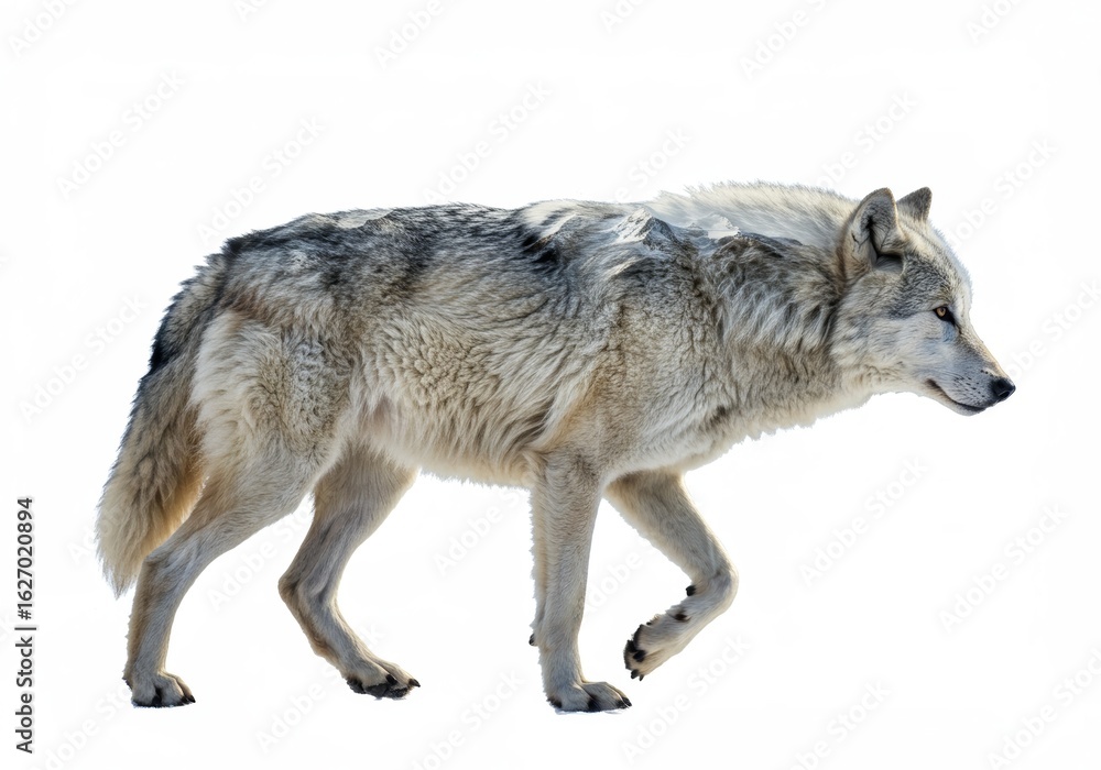 Fototapeta premium Gray Wolf Walks Through Winter Landscape