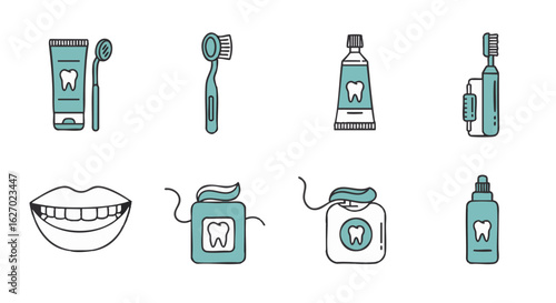 Dental Hygiene Icons Toothbrush, Toothpaste, Floss, and More