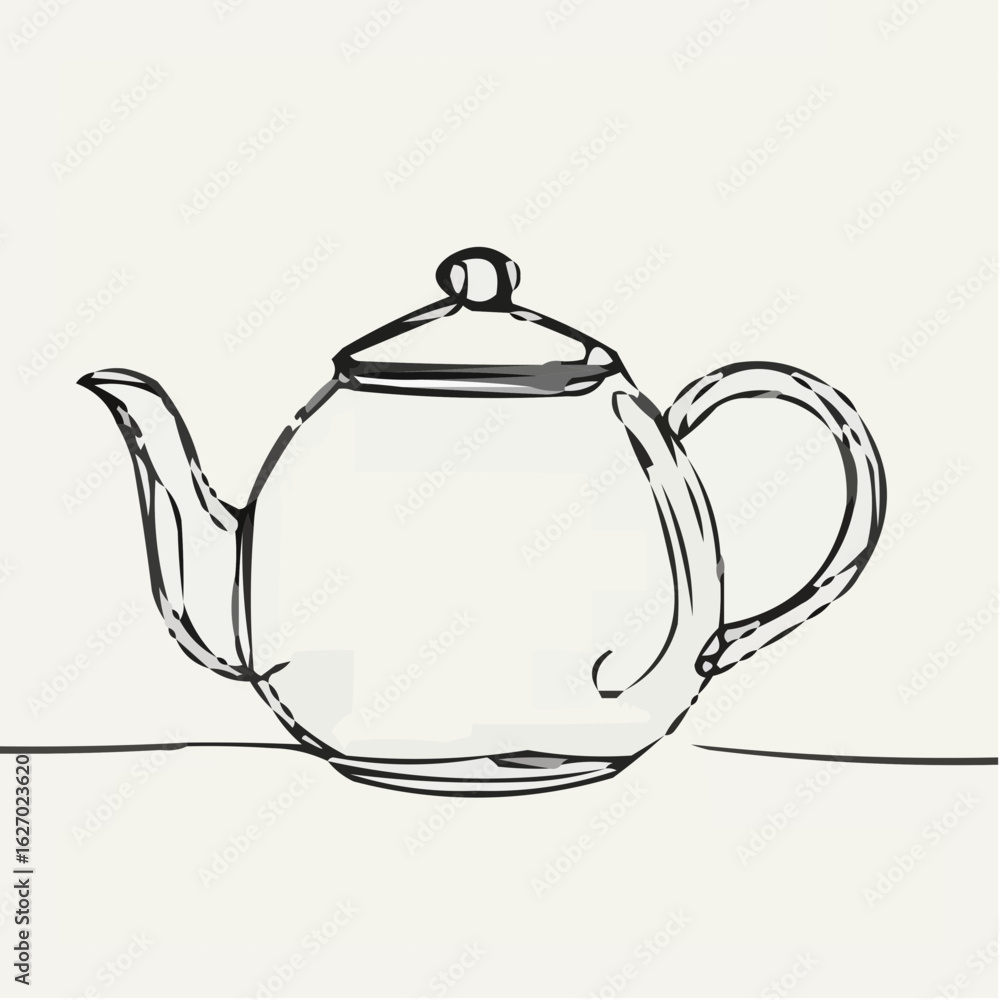 Obraz premium Glass teapot in a minimalist line art style on neutral background 