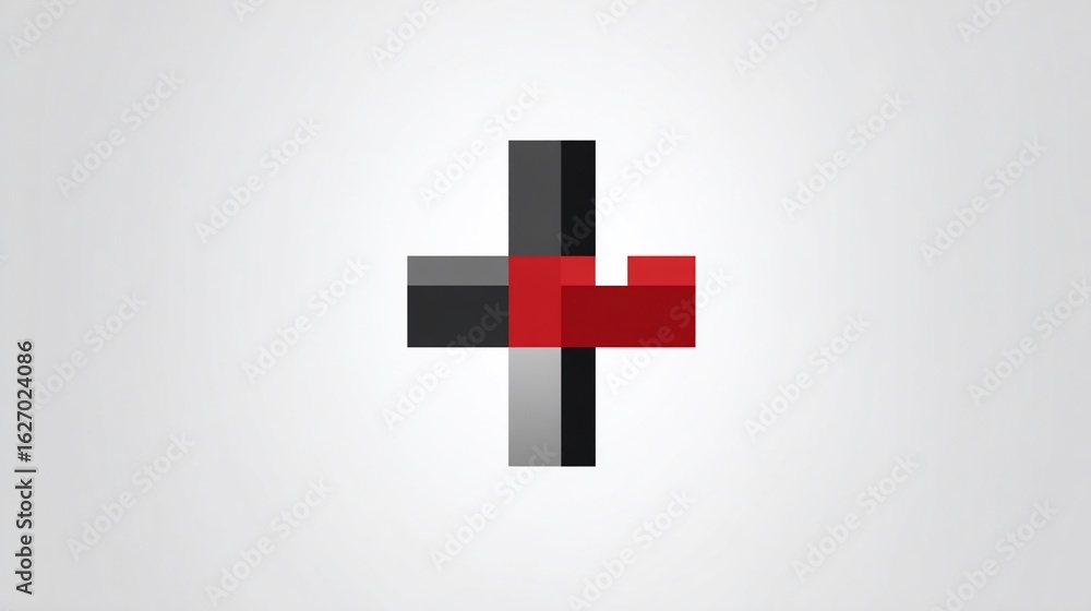 Obraz premium Abstract geometric cross design, black, gray and red colors against white