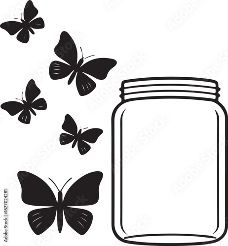 Butterflies Escaping From Glass Jar