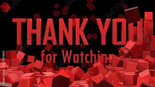 Thank you for watching text animation with 3D red cubes drop effect.
