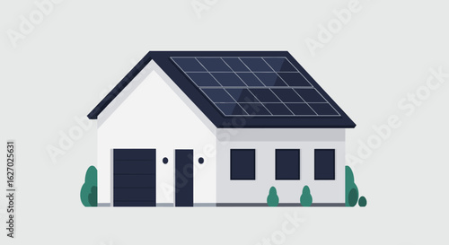 Modern sustainable house with solar panels and minimalist design. Vector illustration