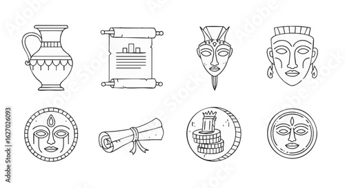 Ancient Artifacts and Cultural Symbols A Collection of Line Art Illustrations