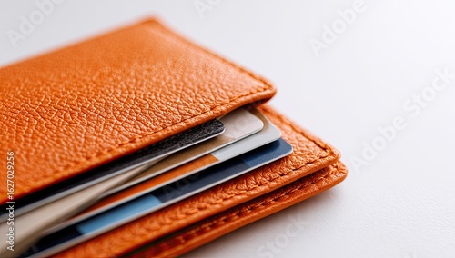 Orange leather wallet with credit cards