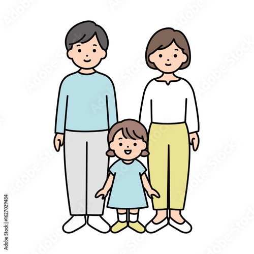 若い家族の全身イラスト素材