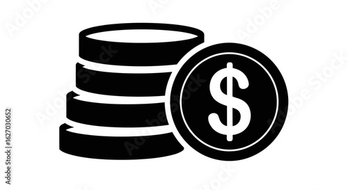 Vector art of a stack of coins with a single dollar coin in the foreground, symbolizing financial growth and wealth