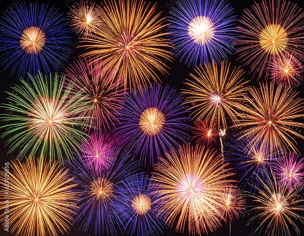Naklejka premium Fireworks exploding in vibrant colors against a dark night sky