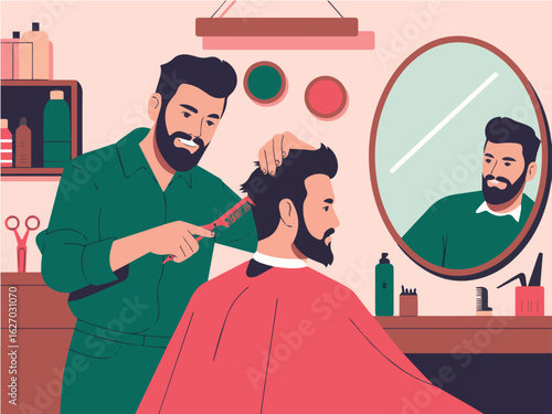 Clean and modern vector  barber shop haircut service professional grooming salon beard style art