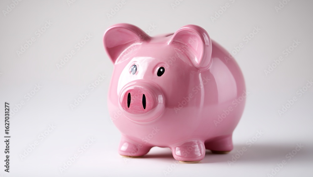 Cute Pink Piggy Bank on White Background – Simple Minimalist Savings Concept Cute Pink Piggy Bank on White Background – Simple Minimalist Savings Concept