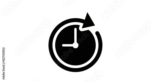 Vector art of a black clock icon with a circular arrow indicating the passage of time or a history