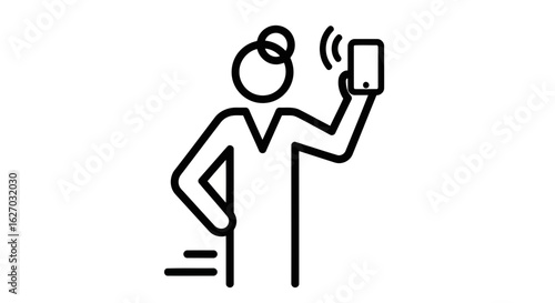 Vector art of a stick figure woman holds a smartphone to her ear, with signal waves emanating, isolated on a white background