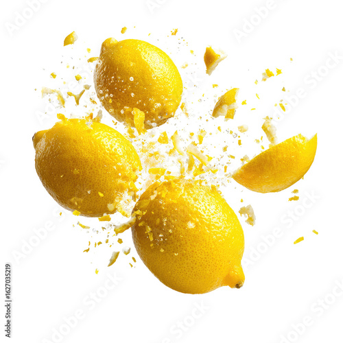 Lemons exploding in a burst of juice and peel