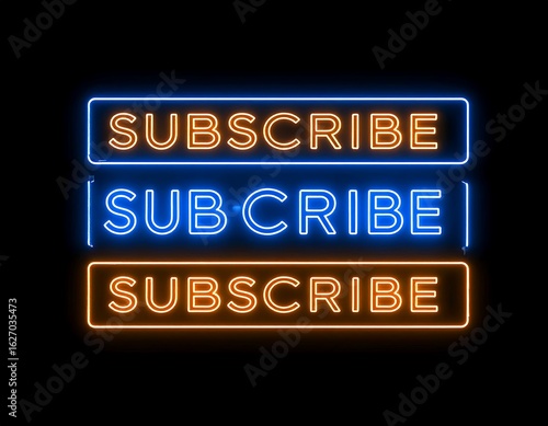 Neon subscribe buttons on black background