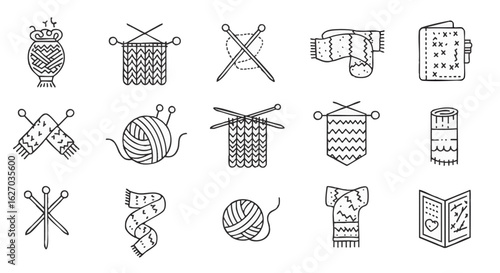 Knitting Icons Line Art Collection for Craft Projects