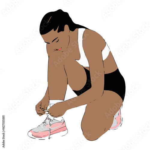 Clean and modern vector  woman tying shoelaces fitness workout exercise athletic training routine