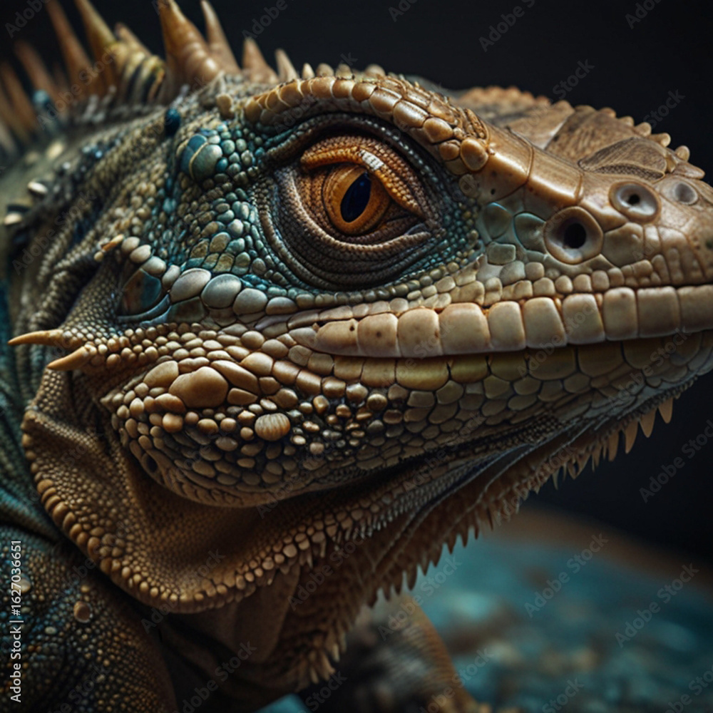 Fototapeta premium Iguana, close up photo of animal head.