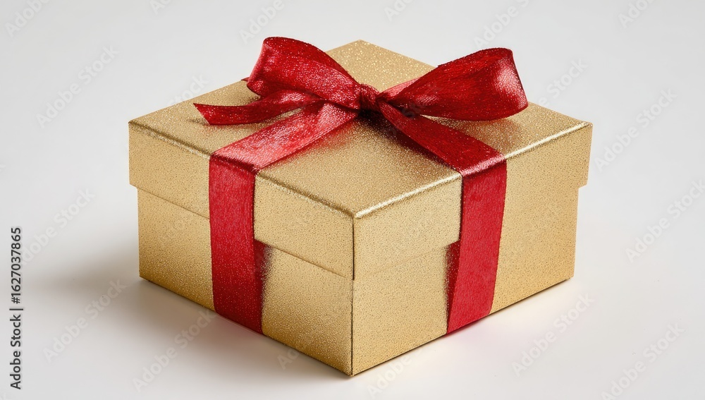 Fototapeta premium Gold gift box with red ribbon (10)