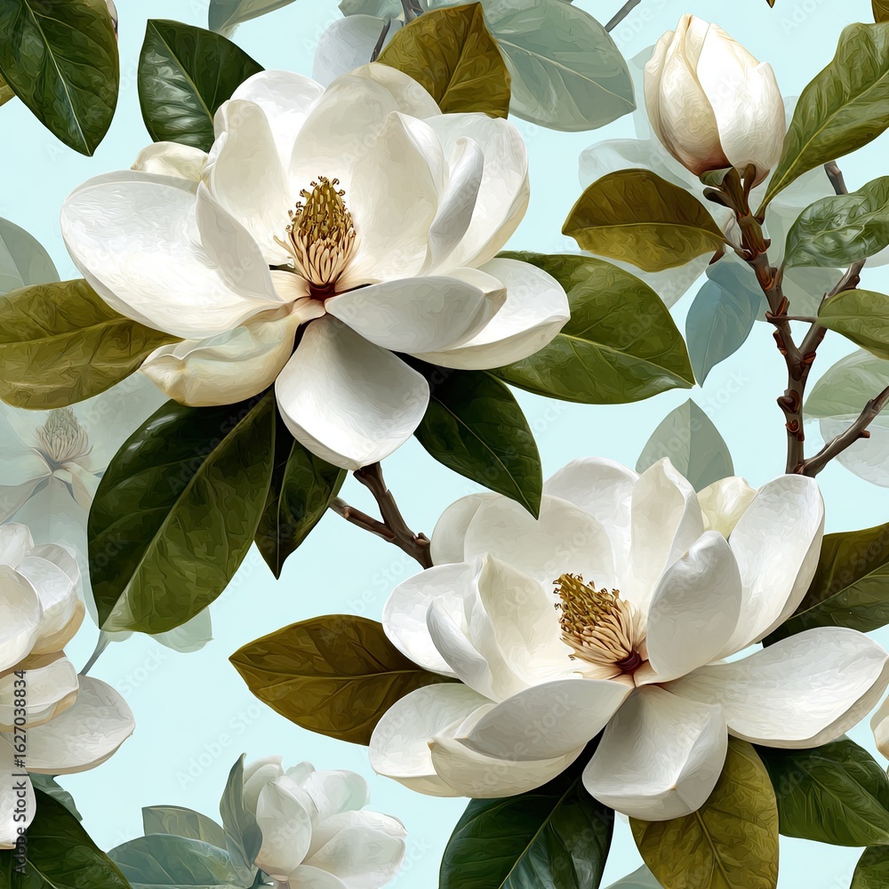 Obraz premium Seamless magnolia floral pattern