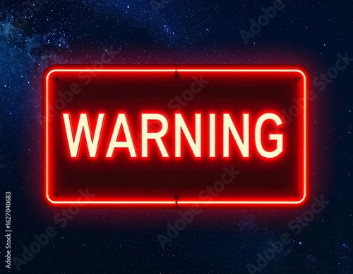 Neon warning sign against starry night sky