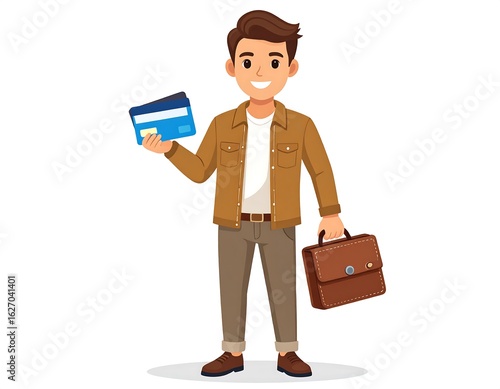 Smiling man with credit card and briefcase