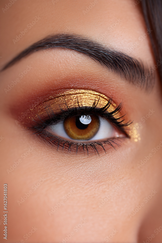 Naklejka premium Shimmering gold and rose eyeshadow combination