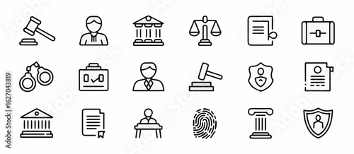 Clean and modern vector  law justice legal court icons vector graphic design for lawyer attorney judge and courthouse representation