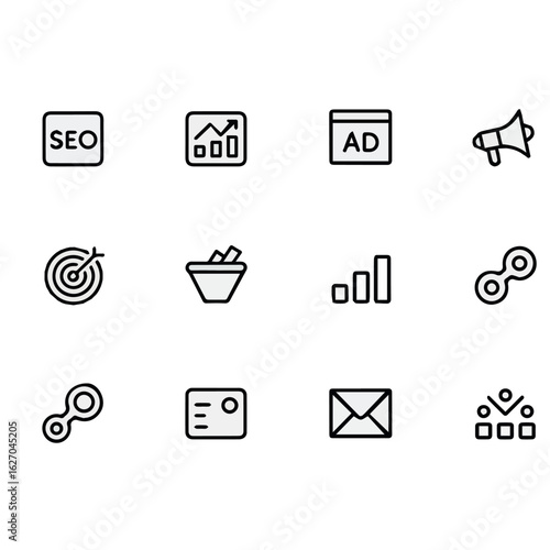 Clean and modern vector  optimize your seo marketing strategy with our digital advertising and social media management services today