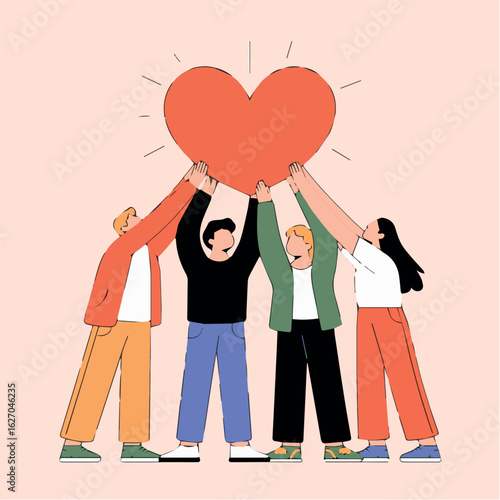 Clean and modern vector  teamwork love partnership collaboration community support heart together unity relationship helping connection 100