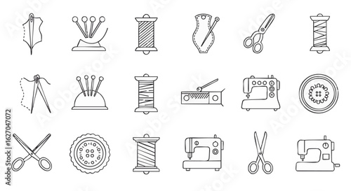 Sewing Kit Icons Hand-Drawn Vector Illustrations