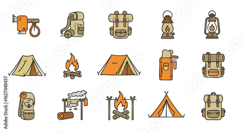 Music instrument and audio equipment icon set. Vector graphic collection of guitar, piano keys, drum, and microphone line art.