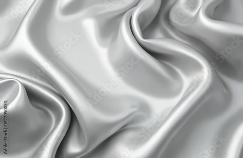 Close-up of gray silk fabric texture with soft pleats, smooth elegant satin waves. Luxurious material with retro style perfect for backgrounds, cards, as shiny, decorative element for designs.