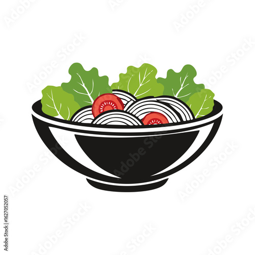 Illustration of fresh salad in a black bowl