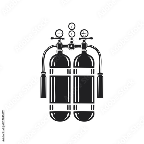 Double scuba diving tanks with pressure gauges for underwater exploration