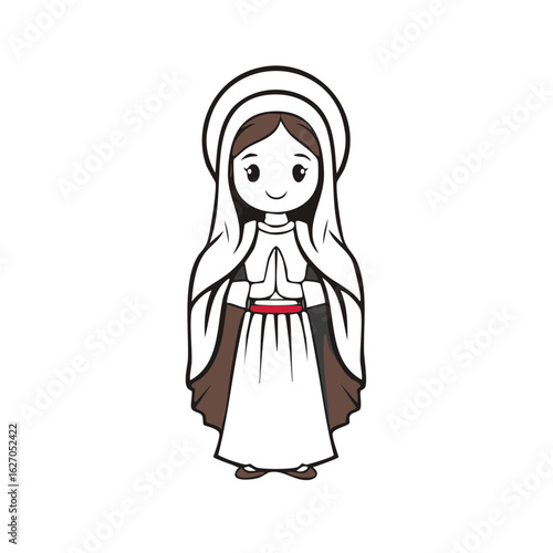 Cartoon illustration of a religious figure with hands clasped in prayer wearing a veil