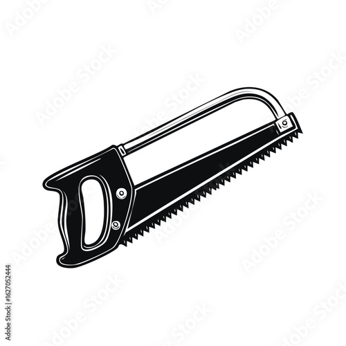 Hand Saw Illustration with Blade and Handle for Woodworking and Carpentry