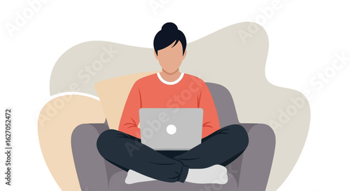 An illustration of a person comfortably working or studying from home on a laptop, embodying modern remote productivity and digital lifestyle.
