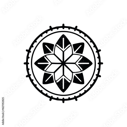 Geometric Star Flower Mandala in a Decorative Circular Frame