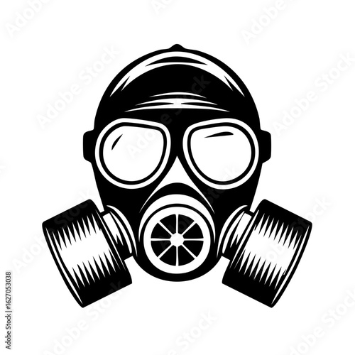 Protective gas mask respirator with filters vector graphic illustration
