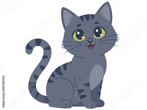 Clean and modern vector  cute cartoon gray tabby cat illustration vector drawing adorable kitten pet animal graphic design art 100 char