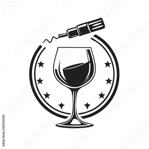 Wine Glass with Corkscrew and Stars Emblem