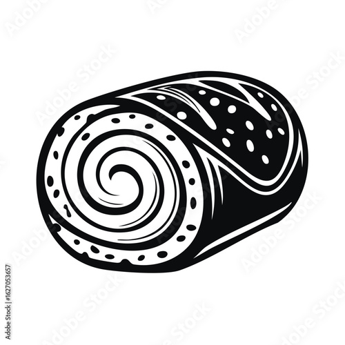 Swiss roll cake monochrome design, dessert, spiral pattern, sweet pastry, delicious baked treat