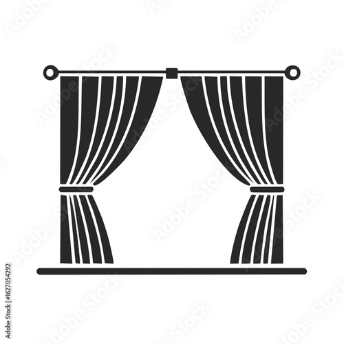 Elegant Black Curtains Drape Illustration Simple Design Black Silhouette Vector Decoration