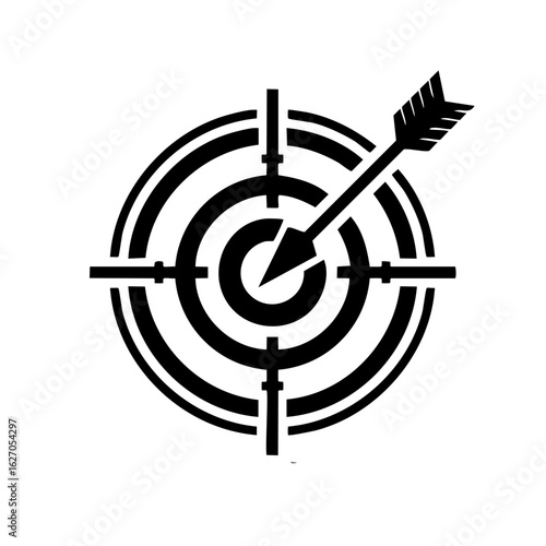 Target with arrow in the bullseye and crosshairs for goal achievement accuracy and business success