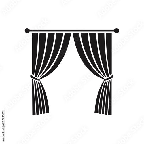 Elegant Window Curtains with Tiebacks and Rod Silhouette Illustration