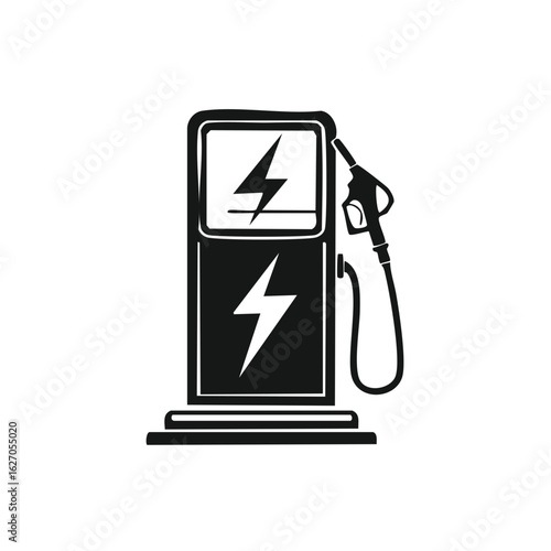 Electric vehicle charging station with lightning bolt symbol for power energy and clean fuel